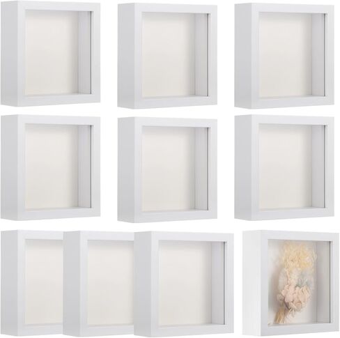 10 PCS Mini Shadow Box Frames - 5.6 in Small Square Shadow Boxes for Displaying Dried Flowers, White 3D Floating Frames for Craft Projects, Picture Frames for Home Decor DIY Favors in Saudi Arabia