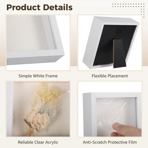 10 PCS Mini Shadow Box Frames - 5.6 in Small Square Shadow Boxes for Displaying Dried Flowers, White 3D Floating Frames for Craft Projects, Picture Frames for Home Decor DIY Favors in Saudi Arabia