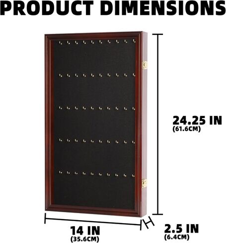 DisplayGifts 25 Pocket Watch Display Case Golf Bag Tag Collection Display Case Shadow Box with Small Hooks Mahogany Finish in Kuwait