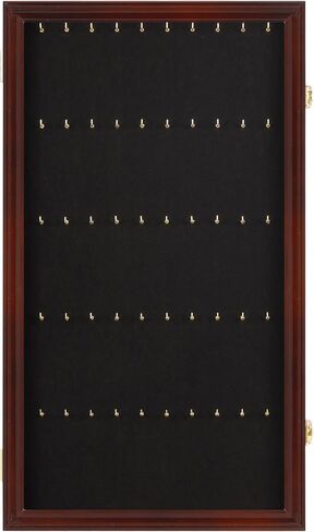DisplayGifts 25 Pocket Watch Display Case Golf Bag Tag Collection Display Case Shadow Box with Small Hooks Mahogany Finish in Kuwait