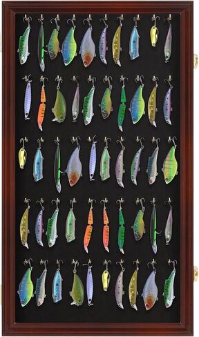 DisplayGifts 25 Pocket Watch Display Case Golf Bag Tag Collection Display Case Shadow Box with Small Hooks Mahogany Finish in Kuwait