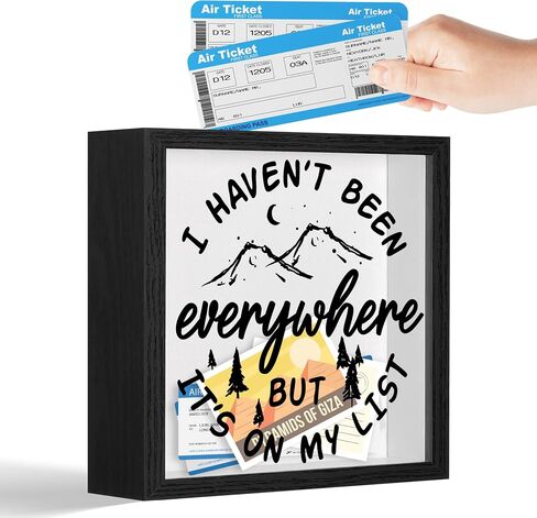 Adventure Fund Frames Box, Wooden Black Photo Frame Shadow Box Frame with Slot, Travel Money Box, Adventure Traveler Gifts, Storing Funds and Decorations, Adventure Gifts for Newlyweds Couple, 14 in Saudi Arabia