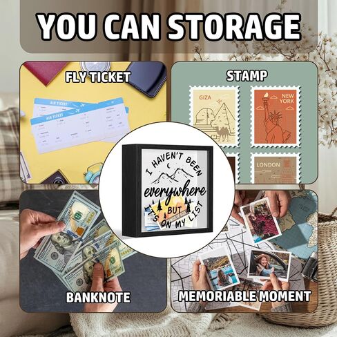 Adventure Fund Frames Box, Wooden Black Photo Frame Shadow Box Frame with Slot, Travel Money Box, Adventure Traveler Gifts, Storing Funds and Decorations, Adventure Gifts for Newlyweds Couple, 14 in Saudi Arabia