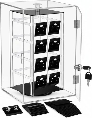 RattanView 360 Rotating Jewelry Display Case with Lock, Acrylic Earring Holder Stand for Trade Shows & Retail Display, Holds 100 Cards in Kuwait