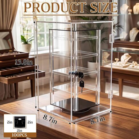 RattanView 360 Rotating Jewelry Display Case with Lock, Acrylic Earring Holder Stand for Trade Shows & Retail Display, Holds 100 Cards in Kuwait