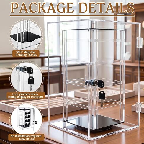 RattanView 360 Rotating Jewelry Display Case with Lock, Acrylic Earring Holder Stand for Trade Shows & Retail Display, Holds 100 Cards in Kuwait