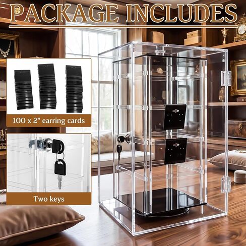 RattanView 360 Rotating Jewelry Display Case with Lock, Acrylic Earring Holder Stand for Trade Shows & Retail Display, Holds 100 Cards in Kuwait