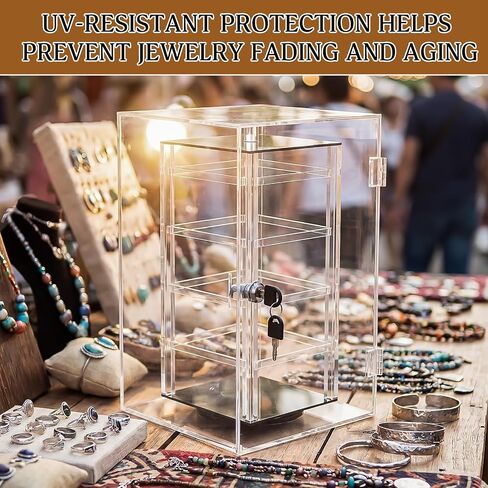 RattanView 360 Rotating Jewelry Display Case with Lock, Acrylic Earring Holder Stand for Trade Shows & Retail Display, Holds 100 Cards in Kuwait