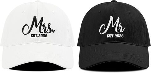 Mr and Mrs Couple Hats, Bridal Shower or Engagement Gifts, Wedding Anniversary Honeymoon Set, Black and White in Saudi Arabia