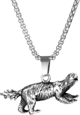 Honey Badger Warrior Spirit Titanium Steel Pendant Necklace, Vintage Wild Animal Charm Necklace Jewelry Gift for Animal Lovers in Kuwait