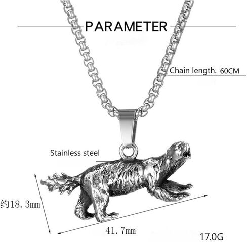 Honey Badger Warrior Spirit Titanium Steel Pendant Necklace, Vintage Wild Animal Charm Necklace Jewelry Gift for Animal Lovers in Kuwait