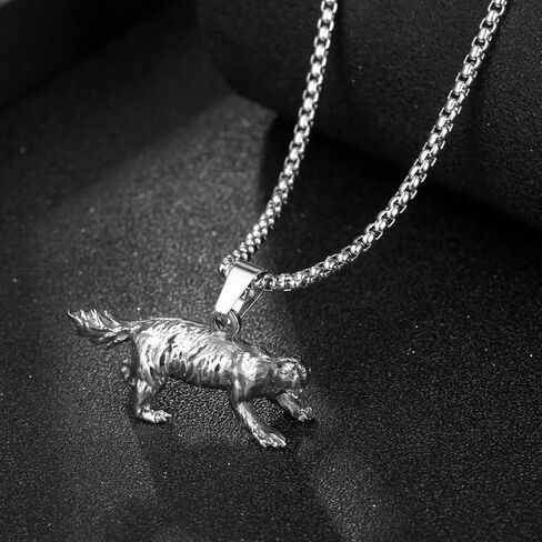 Honey Badger Warrior Spirit Titanium Steel Pendant Necklace, Vintage Wild Animal Charm Necklace Jewelry Gift for Animal Lovers in Kuwait