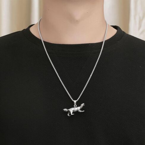 Honey Badger Warrior Spirit Titanium Steel Pendant Necklace, Vintage Wild Animal Charm Necklace Jewelry Gift for Animal Lovers in Kuwait