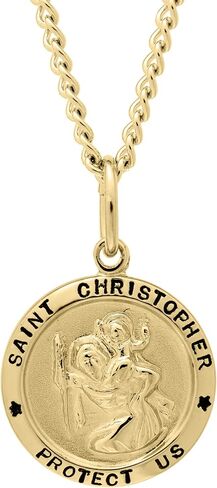 14KT Gold-Filled Small Round Saint Christopher Medal with 18"" Gold Plated Stainless Steel Chain, 18"", Yellow in Saudi Arabia