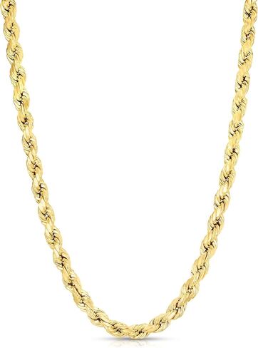 Floreo 10k Yellow Gold 7mm Diamond Cut Hollow Rope Chain Necklace in Kuwait