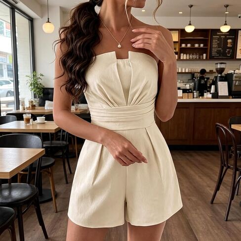 Women Strapless Romper Dressy Sleeveless Off Shoulder Tube Top Short Jumpsuits Summer Sexy Casual Vacation Outfits in Kuwait