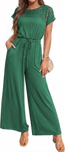 Dokotoo Women's Dressy Casual Jumpsuits One Piece Outfits Drawstring Wide Leg Pants Rompers in Kuwait