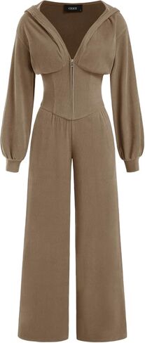 CIDER Jersey Hooded Cinched Waist Zipper Jumpsuit in Kuwait