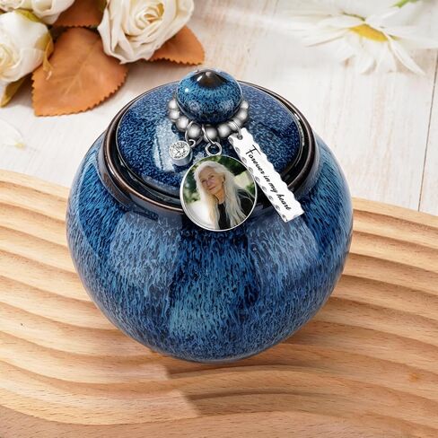 abooxiu Small Urns for Human Ashes Keepsake 3.93 Inch Mini Urn for Ashes Handcrafted Blue Glaze Ceramic Cremation Urn for Adult Female Male, Decorative Memorial Funeral Burial Urns for Home Display in Saudi Arabia