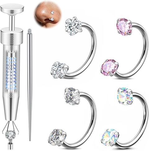 18g Horseshoe Nose Ring for Women 316L Surgical Steel Double Gem Septum Ring Cartilage Helix Tragus Earring Hypoallergenic Nostril Piercing Jewelry in Kuwait