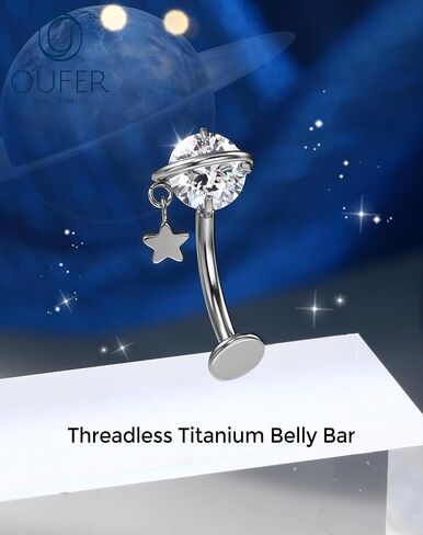 OUFER 14G Teardrop Dangle Belly Button Ring Implant Grade Titanium CZ Internally Threaded Navel Ring 10mm Bar Length Belly Piercing Jewelry Hypoallergenic Body Jewelry for Women in Kuwait