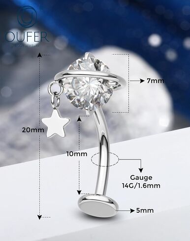 OUFER 14G Teardrop Dangle Belly Button Ring Implant Grade Titanium CZ Internally Threaded Navel Ring 10mm Bar Length Belly Piercing Jewelry Hypoallergenic Body Jewelry for Women in Kuwait