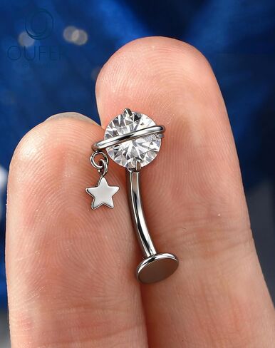 OUFER 14G Teardrop Dangle Belly Button Ring Implant Grade Titanium CZ Internally Threaded Navel Ring 10mm Bar Length Belly Piercing Jewelry Hypoallergenic Body Jewelry for Women in Kuwait