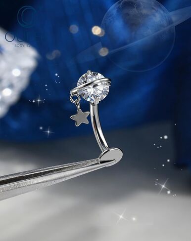 OUFER 14G Teardrop Dangle Belly Button Ring Implant Grade Titanium CZ Internally Threaded Navel Ring 10mm Bar Length Belly Piercing Jewelry Hypoallergenic Body Jewelry for Women in Kuwait