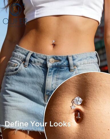 OUFER 14G Teardrop Dangle Belly Button Ring Implant Grade Titanium CZ Internally Threaded Navel Ring 10mm Bar Length Belly Piercing Jewelry Hypoallergenic Body Jewelry for Women in Kuwait