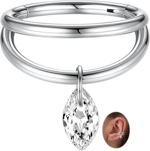 PEAKLINK 16G Double Nose Hoop Ring Conch Hoop Earring Conch Piercings Surgical Steel Helix Cartilage Earring with CZ Seamless Higned Segment Ring Septum Daith Tragus Rook Belly Jewelry for Women Men in Kuwait