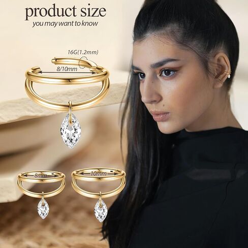 PEAKLINK 16G Double Nose Hoop Ring Conch Hoop Earring Conch Piercings Surgical Steel Helix Cartilage Earring with CZ Seamless Higned Segment Ring Septum Daith Tragus Rook Belly Jewelry for Women Men in Kuwait