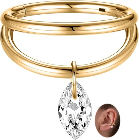 PEAKLINK 16G Double Nose Hoop Ring Conch Hoop Earring Conch Piercings Surgical Steel Helix Cartilage Earring with CZ Seamless Higned Segment Ring Septum Daith Tragus Rook Belly Jewelry for Women Men in Kuwait