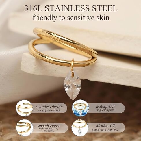 PEAKLINK 16G Double Nose Hoop Ring Conch Hoop Earring Conch Piercings Surgical Steel Helix Cartilage Earring with CZ Seamless Higned Segment Ring Septum Daith Tragus Rook Belly Jewelry for Women Men in Kuwait
