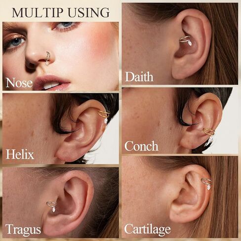 PEAKLINK 16G Double Nose Hoop Ring Conch Hoop Earring Conch Piercings Surgical Steel Helix Cartilage Earring with CZ Seamless Higned Segment Ring Septum Daith Tragus Rook Belly Jewelry for Women Men in Kuwait