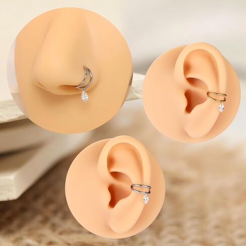 PEAKLINK 16G Double Nose Hoop Ring Conch Hoop Earring Conch Piercings Surgical Steel Helix Cartilage Earring with CZ Seamless Higned Segment Ring Septum Daith Tragus Rook Belly Jewelry for Women Men in Kuwait