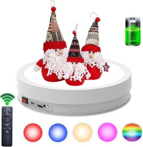 JAYEGT Variety Colors LED Light Base Non-Slip Rotating Display Stand , 66Lbs Load,360 Photography Turntable for Products Shows, Glass Crystal Artwork, Jewelry,Remote control (12.6inch / 6Color LED Light / Black/Rechargeable) in Saudi Arabia