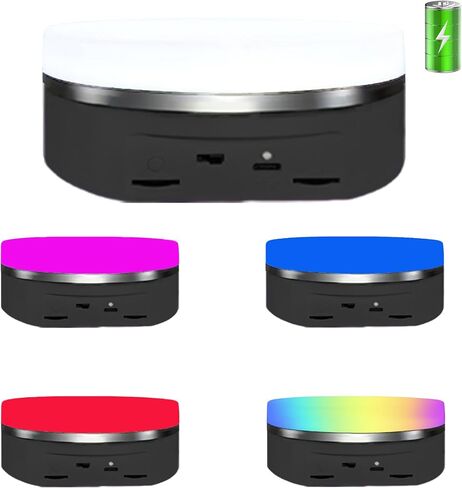JAYEGT Variety Colors Full Panel LED Luminous Rotating Display Stand , 11 Lbs Load, 360 Degree Photography Turntable for Glass Crystal , Jewelry (6.3inch / 5Color LED Light / White/Rechargeabl) in Saudi Arabia