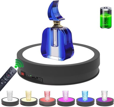 JAYEGT Variety Colors Full Panel LED Luminous Rotating Display Stand , 11 Lbs Load, 360 Degree Photography Turntable for Glass Crystal , Jewelry (6.3inch / 5Color LED Light / White/Rechargeabl) in Saudi Arabia