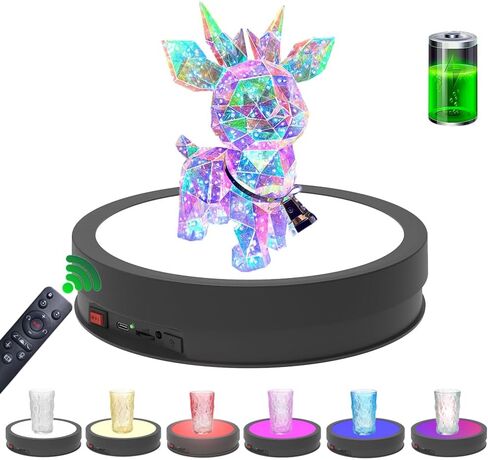 JAYEGT Variety Colors Full Panel LED Luminous Rotating Display Stand , 11 Lbs Load, 360 Degree Photography Turntable for Glass Crystal , Jewelry (6.3inch / 5Color LED Light / White/Rechargeabl) in Saudi Arabia