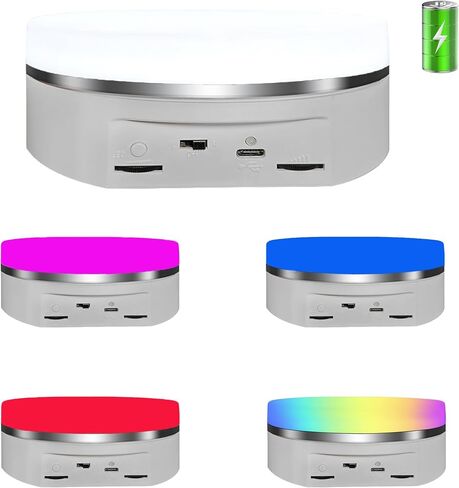 JAYEGT Variety Colors Full Panel LED Luminous Rotating Display Stand , 11 Lbs Load, 360 Degree Photography Turntable for Glass Crystal , Jewelry (6.3inch / 5Color LED Light / White/Rechargeabl) in Saudi Arabia