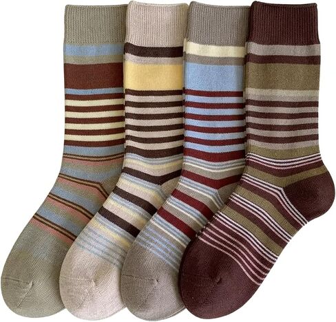Women's Striped Crew Socks - Soft Combed Cotton Mid-Calf Breathable Moisture Wicking Tube Socks for Daily Work Walking in Saudi Arabia