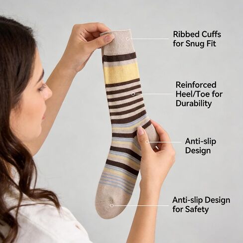 Women's Striped Crew Socks - Soft Combed Cotton Mid-Calf Breathable Moisture Wicking Tube Socks for Daily Work Walking in Saudi Arabia