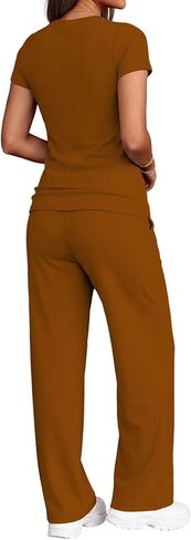 PINSV 2 Piece Lounge Sets for Women Casual Outfits Short Sleeve Tops Wide Leg Pants Tracksuit in Kuwait