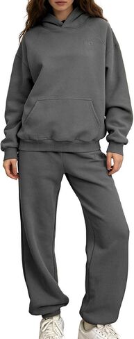 Women's 2-Piece Tracksuit Set, Lounge Hoodie & Pants Outfit, Plus Size Sweatsuit for Fall Fashion & Airport Travel in Saudi Arabia