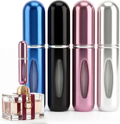 زجاجة عطر للسفر سعة 5 مل، بخاخ رذاذ قابل لإعادة الملء للعطور، رذاذ عطر مانع للتسرب، زجاجات عطر محمولة قابلة لإعادة الملء، (أزرق، أسود، وردي، ذهبي) in Kuwait