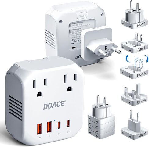DOACE 2000W Voltage Converter US to Europe for Hair Dryer - 220V to 110V Converter for European Travel, Power Converter Adapter Combo with 2 PD/QC & UK/AU/US/IT/European Travel Plug Adapters in Saudi Arabia
