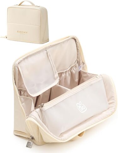 EACHY Standing Makeup Bag - Large Waterproof Cosmetic Bag & Toiletry Bag Organizer with Phone Holder, Detachable Dividers, Wipe-Clean Brush Pouch for Women in Saudi Arabia