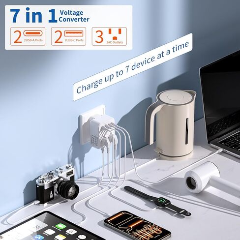 2000W Voltage Converter US to Europe for Hair Dryers, 7-in-1 220V to 110V Converter for European Travel with 3 AC/2 USBA/2 USBC Ports (PD20W), European Travel Adapter (White) in Saudi Arabia