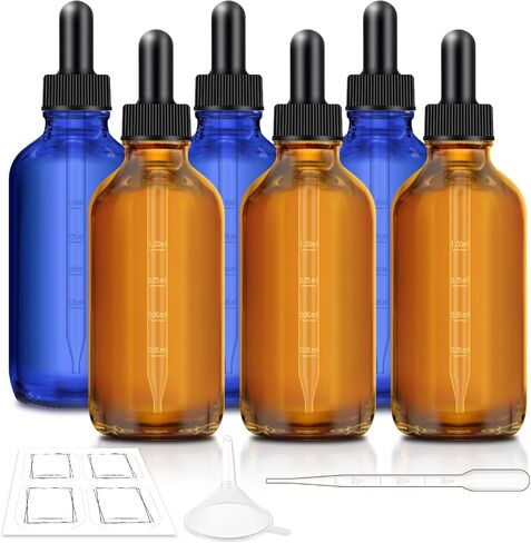 Bumobum 6 Pack, 4 oz Dark Amber Dropper Bottles with Measured Dropper, Glass Eye Dropper Bottle for Essential Oils with Funnel, Labels & Pipette, Droppers for Liquids (Unbreakable Plastic Eye Dropper) in Saudi Arabia