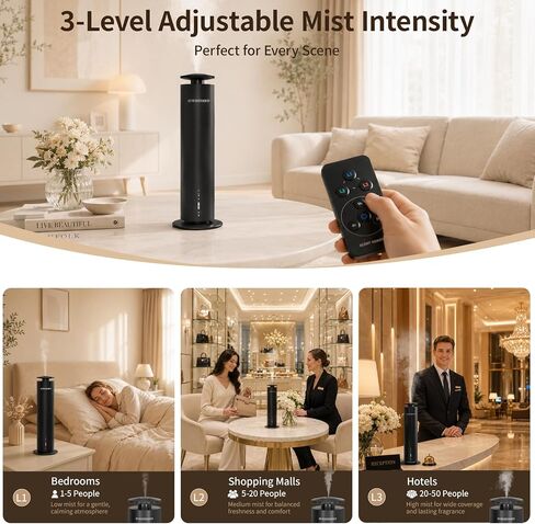 Waterless Scent Diffuser Starter Kit with 5 Scent Essential Oils, Covers 2000 Sq Ft, Cold Air Diffusers for Home, Hotel, Office, Aromatherapy Diffuser with Adjustable Mist, Timer, App & Remote Control in Saudi Arabia